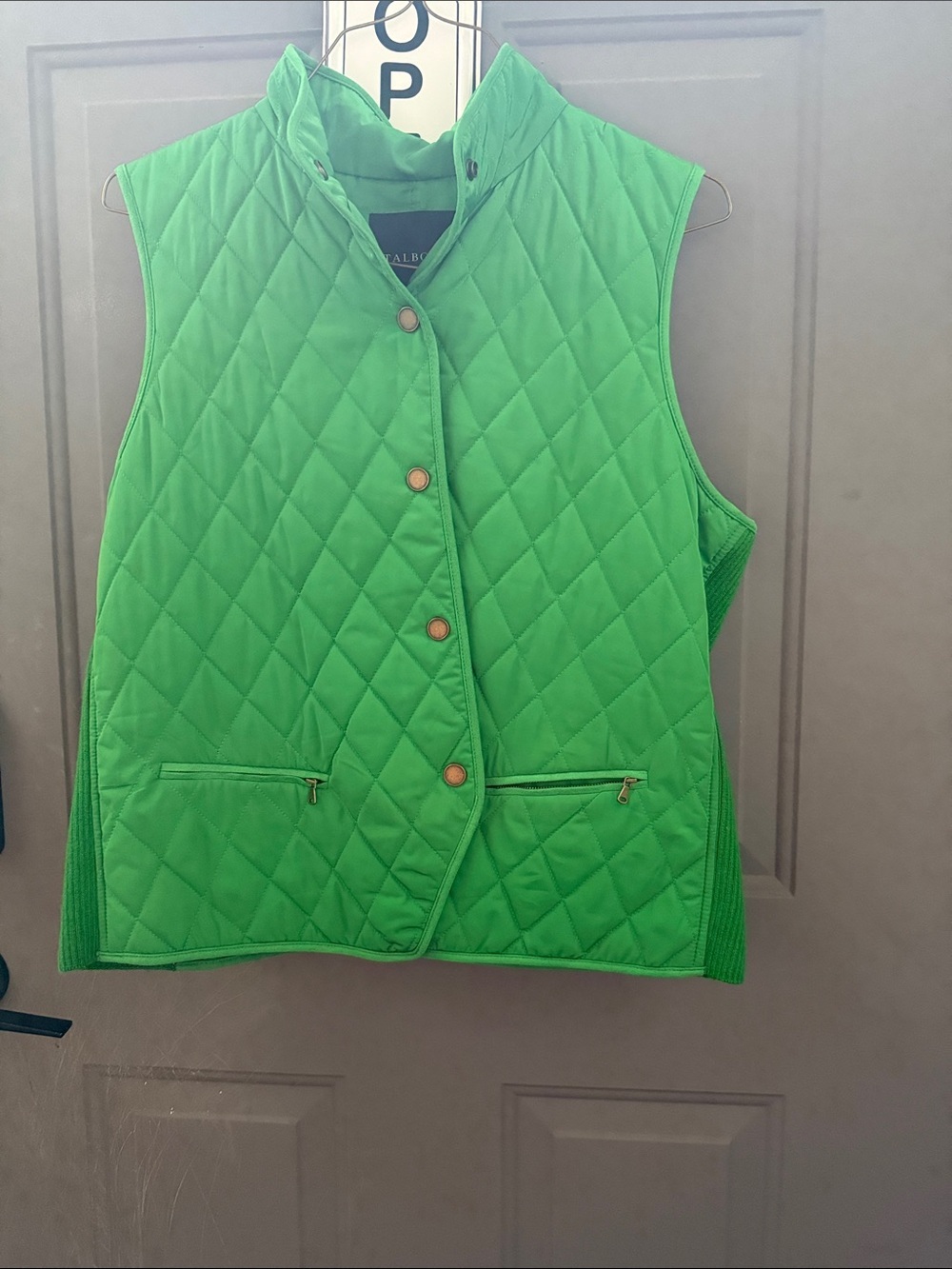 Talbots Kelly Green Quilted Snap-Front Vest